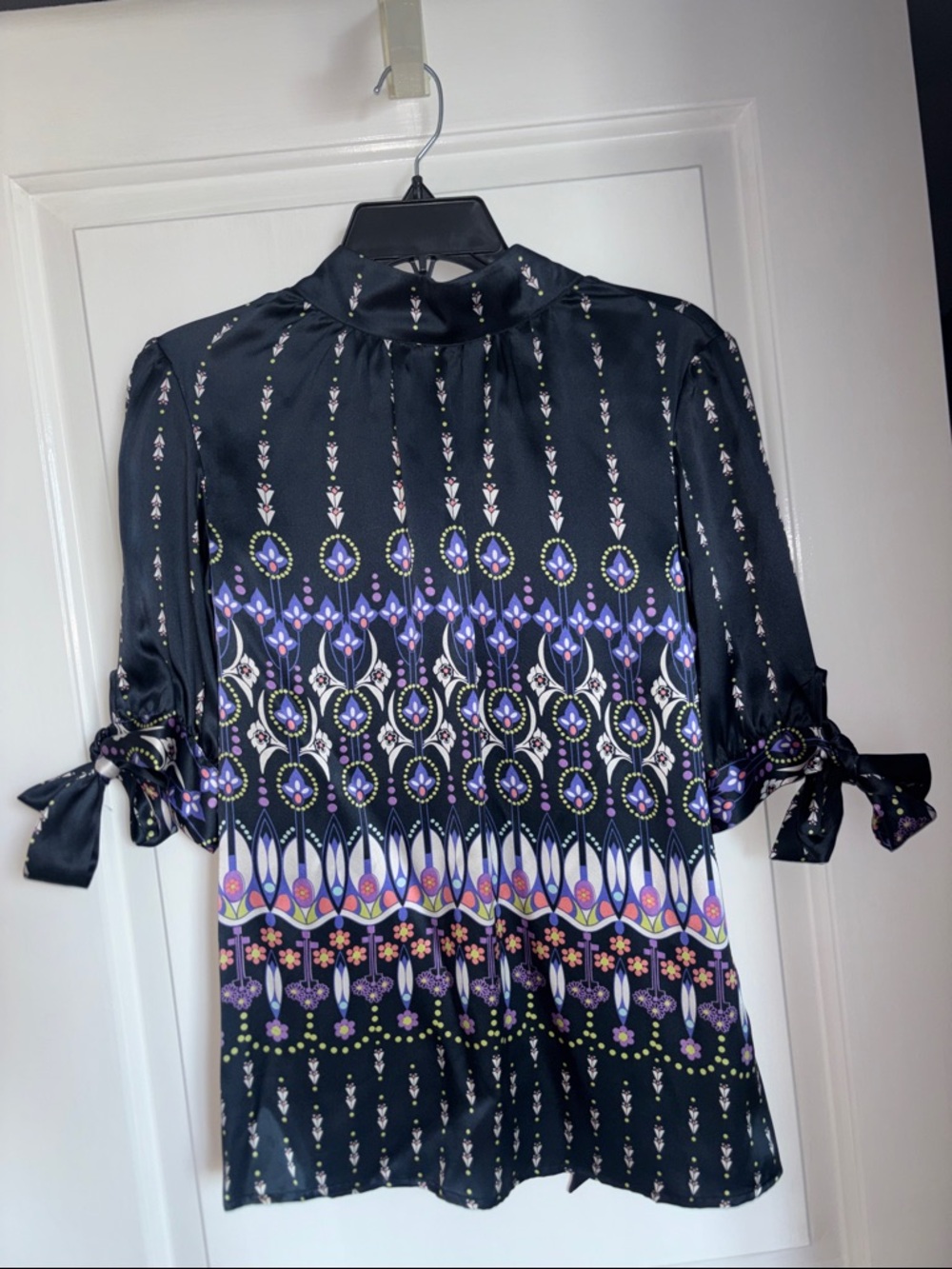 Jenny Han Silk bow Floral-Print puff with Tie Sleeves M